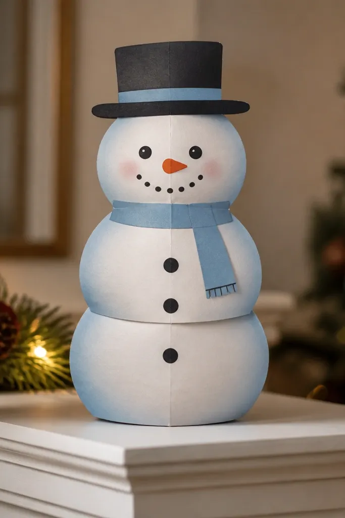 Mini snowman paper squishy with stacked sections and sealed seams