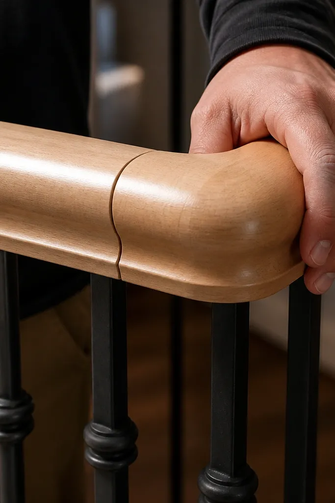 Two handrail sections with a seam and uneven height