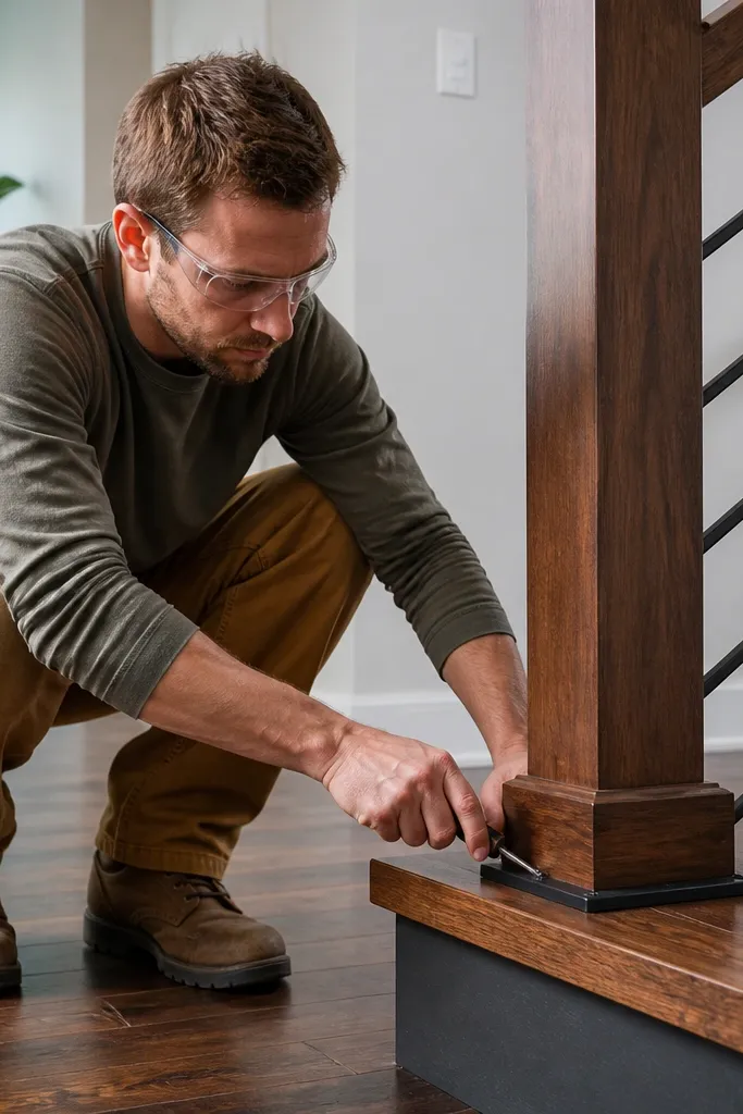 Stair newel post with slight wobble at the floor