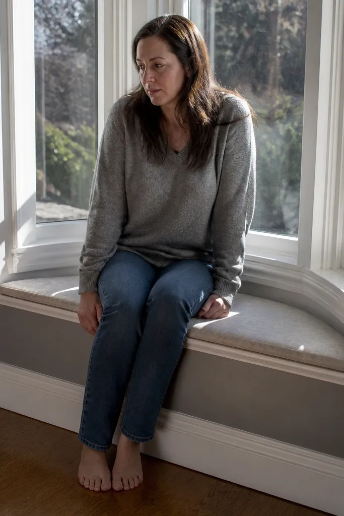 Low bench on bay window sill that looks neat but has no real seat depth