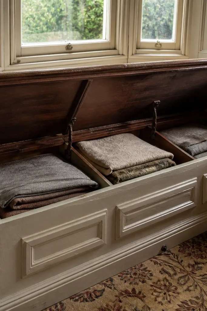 Lift-top storage bench closed tight with no airflow
