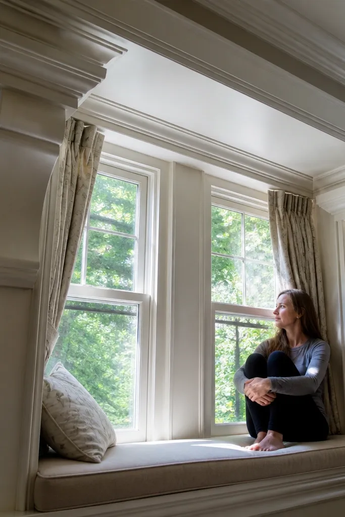 Thick bulky trim around bay that makes the space feel heavy