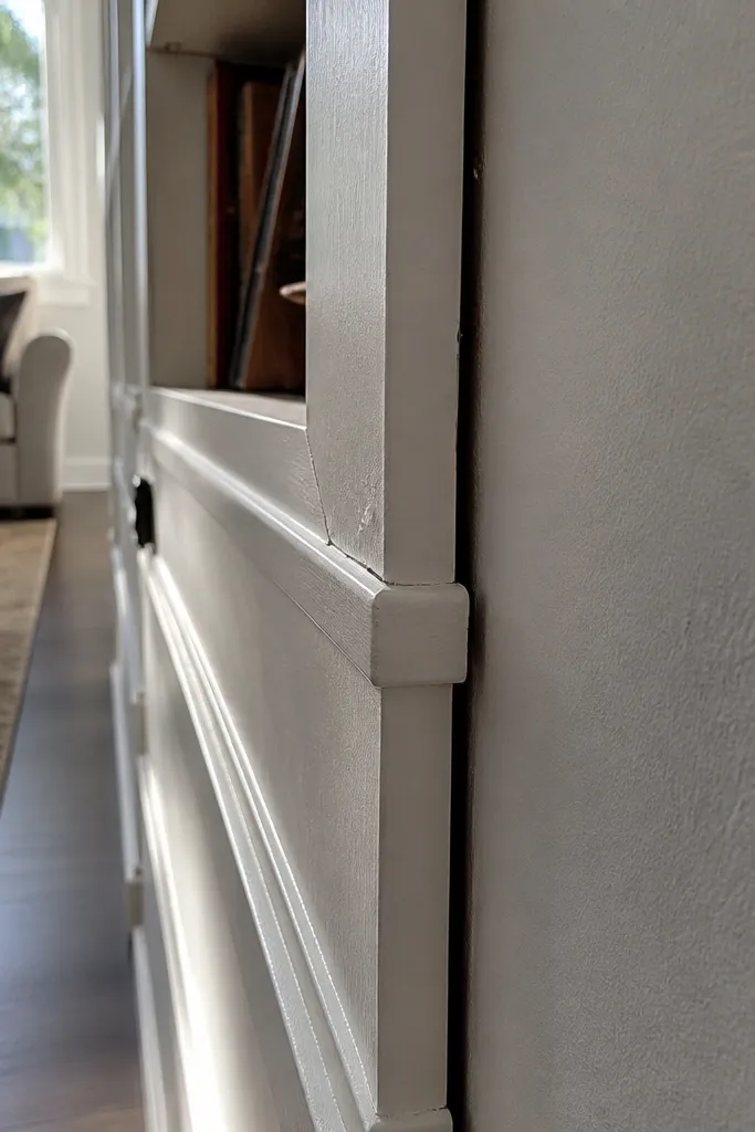 Built-in shelves with gaps at the ends and uneven top line