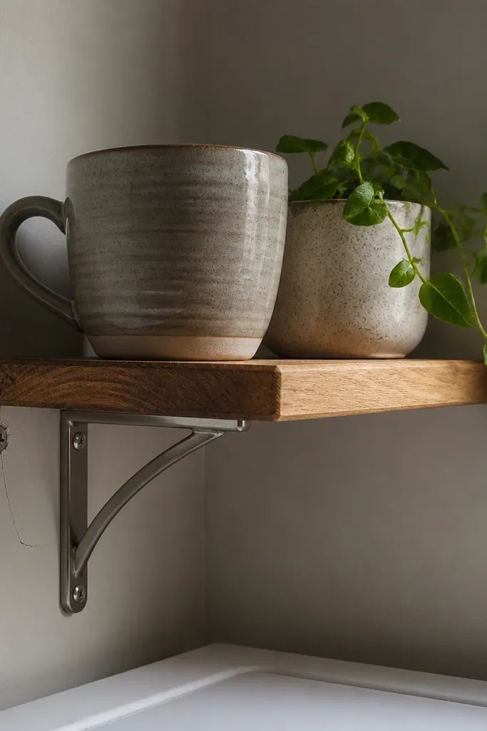 Corner shelf mounted with small wall anchors and uneven support
