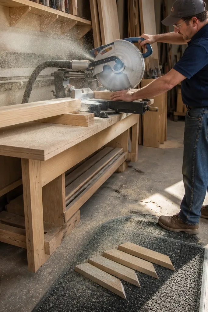 Corner shelf pieces with uneven miter edges and gaps