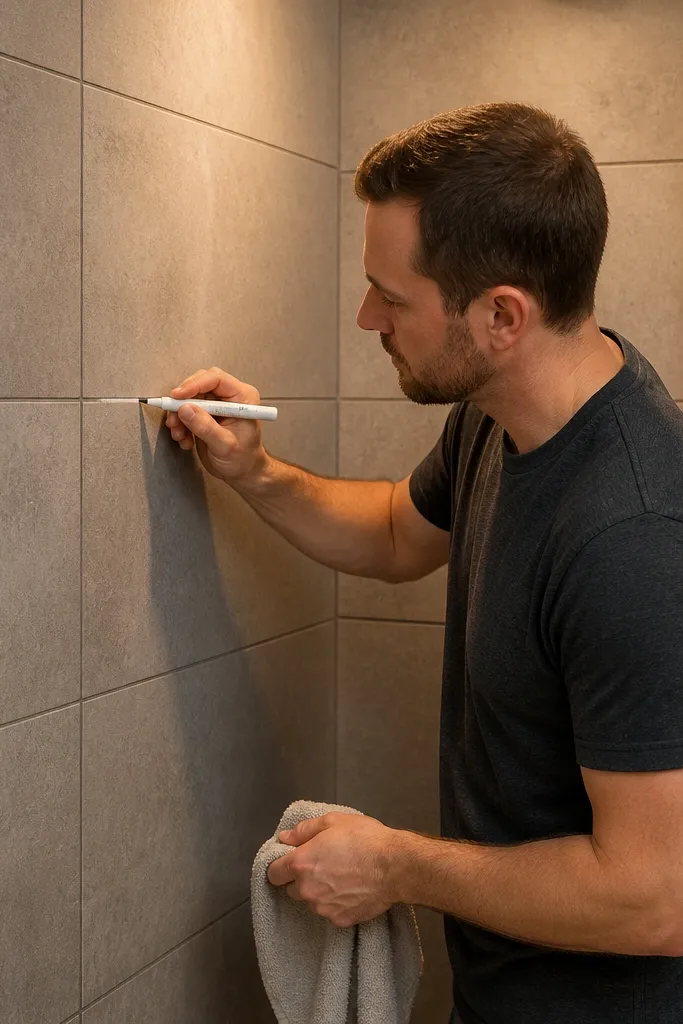 Clean white grout lines between small bathroom tiles