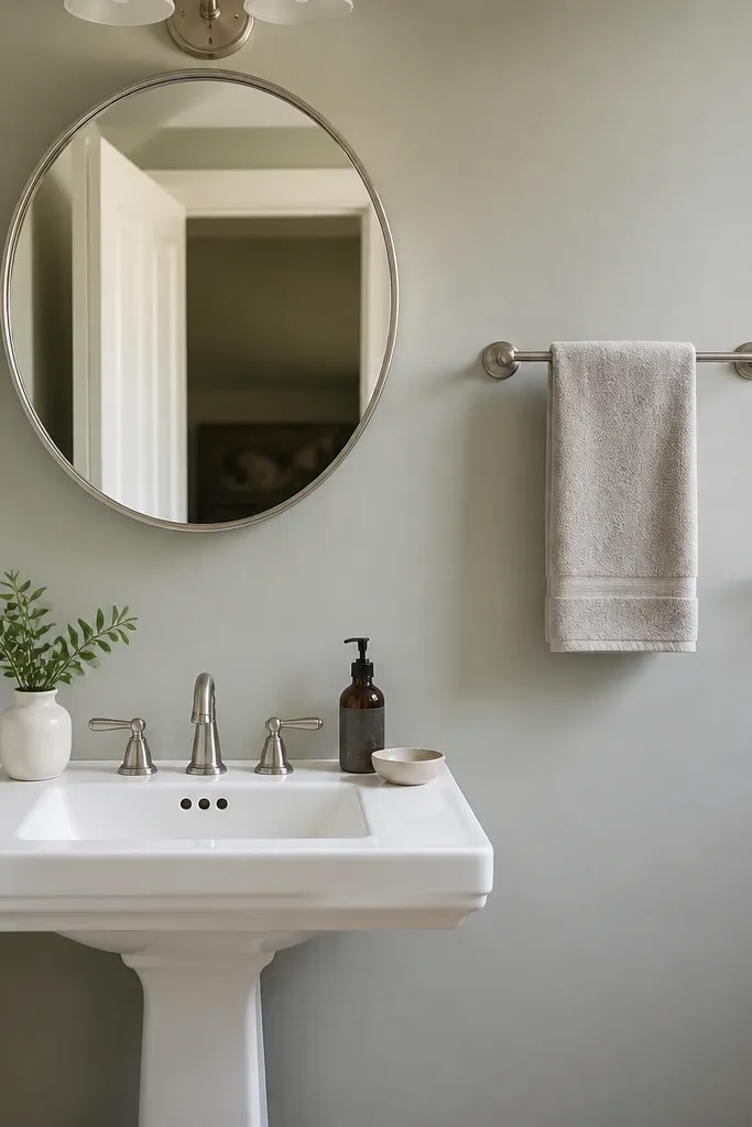 Towel bar mounted at a comfortable height next to a sink