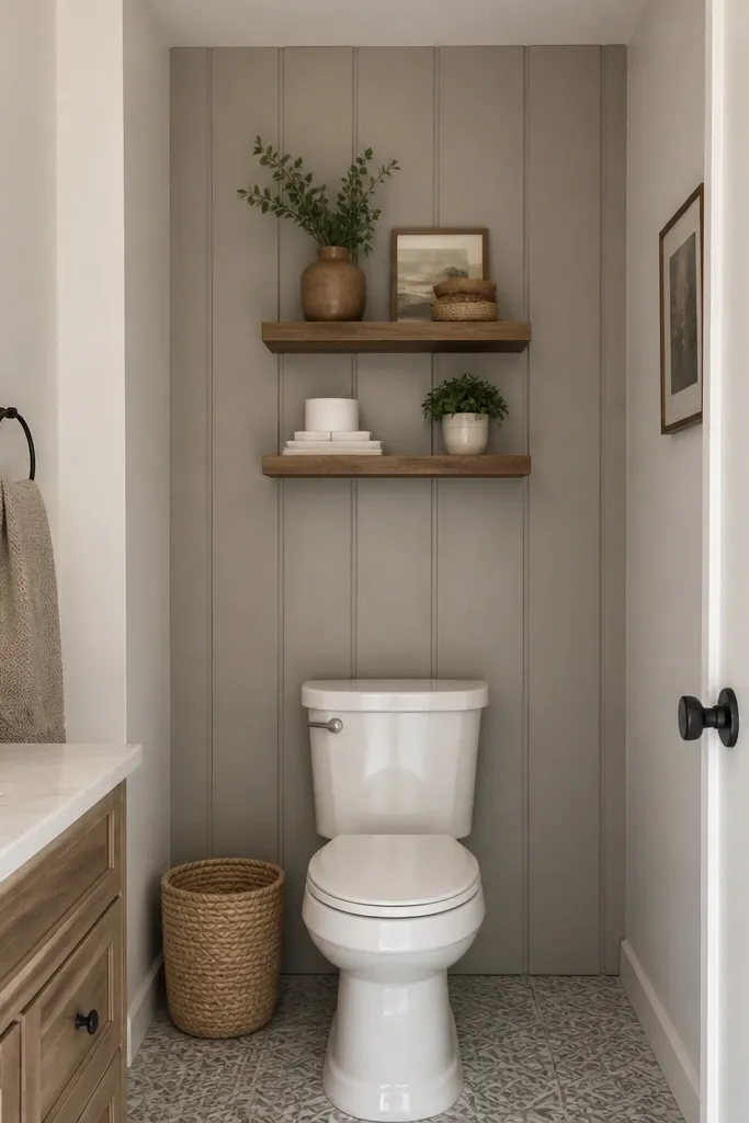 Matte paneling wall behind toilet with neat seams and bright color