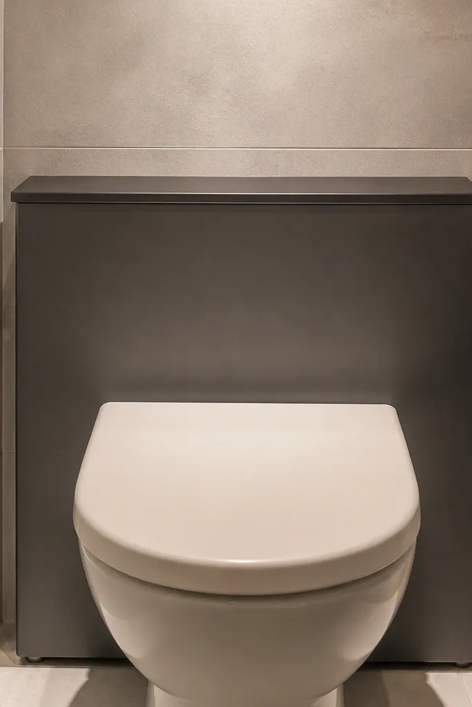 Styled toilet tank cover in matte white with clean edges