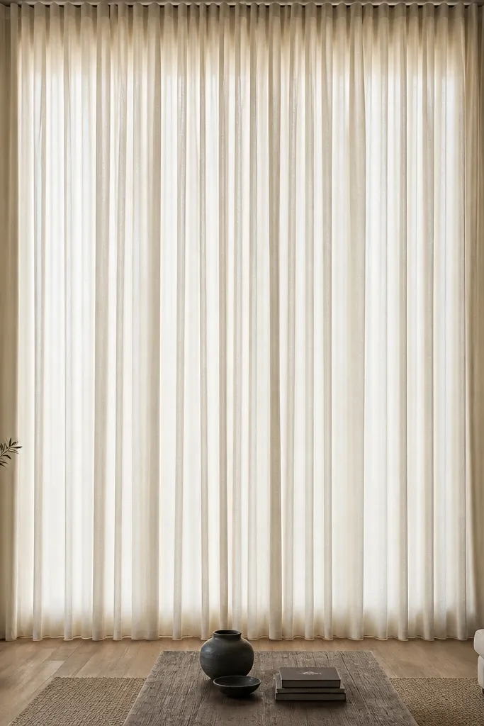 Tall curtains that stop above the window with a visible rod
