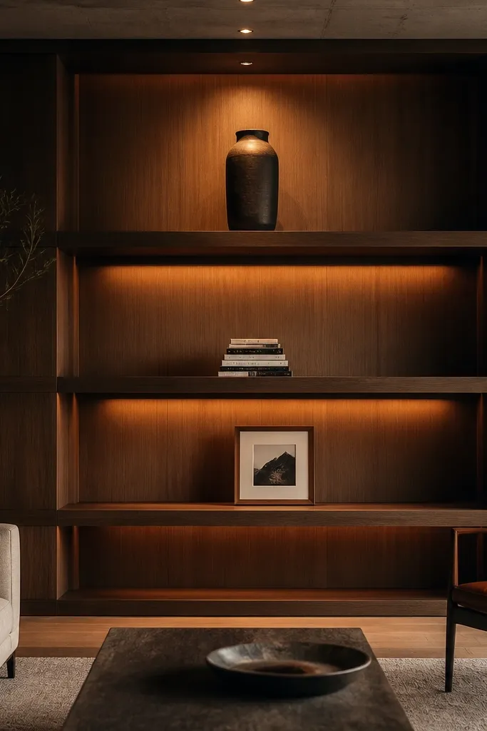 Tall shelving filled with objects up the entire height