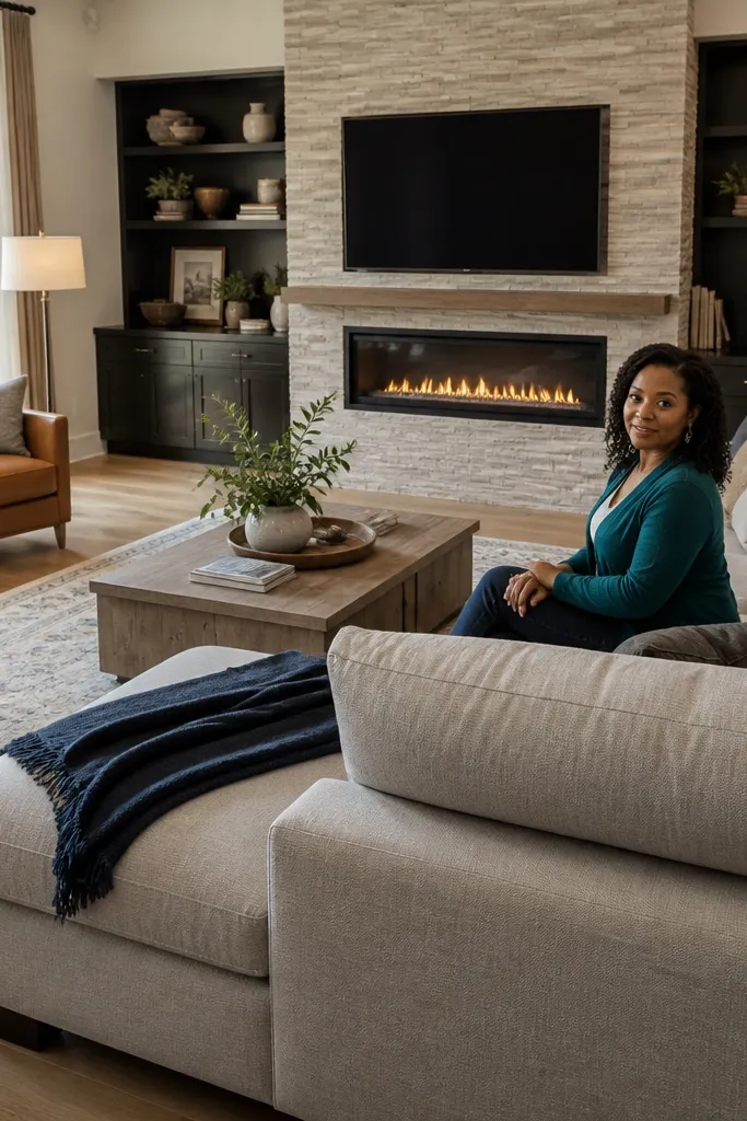 Large sectional pushed against a wall with too much empty floor in front