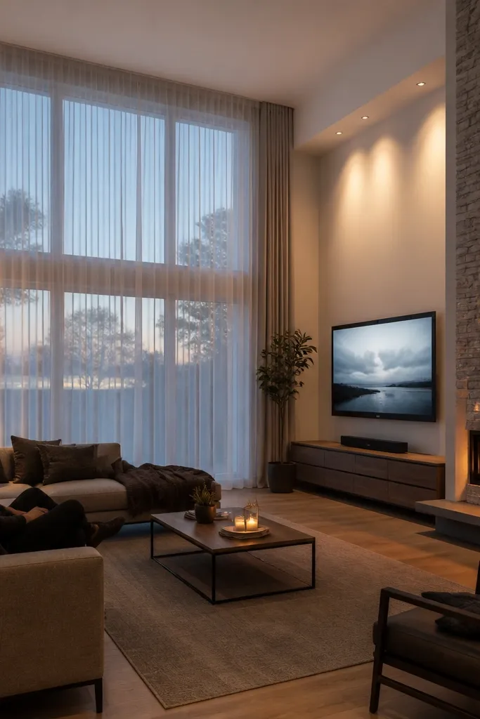 Windows with sheer curtains causing bright glare on seating