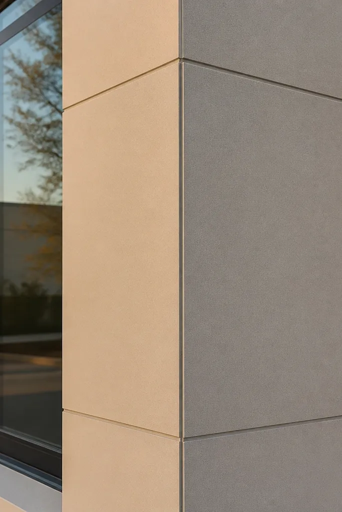 Facade corners with cladding butted together with no clean separation