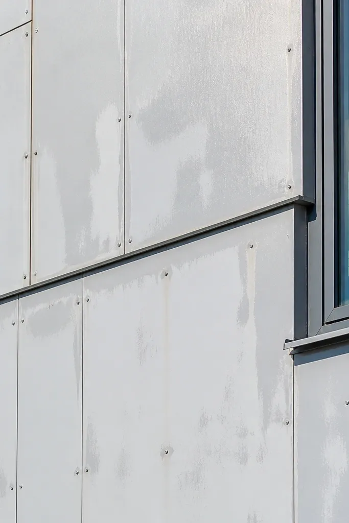 New facade with fresh paint showing streaks and uneven sheen