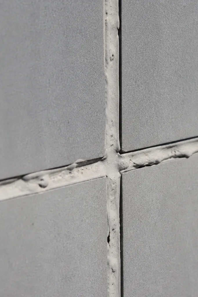 Caulk joints with uneven texture and visible gaps