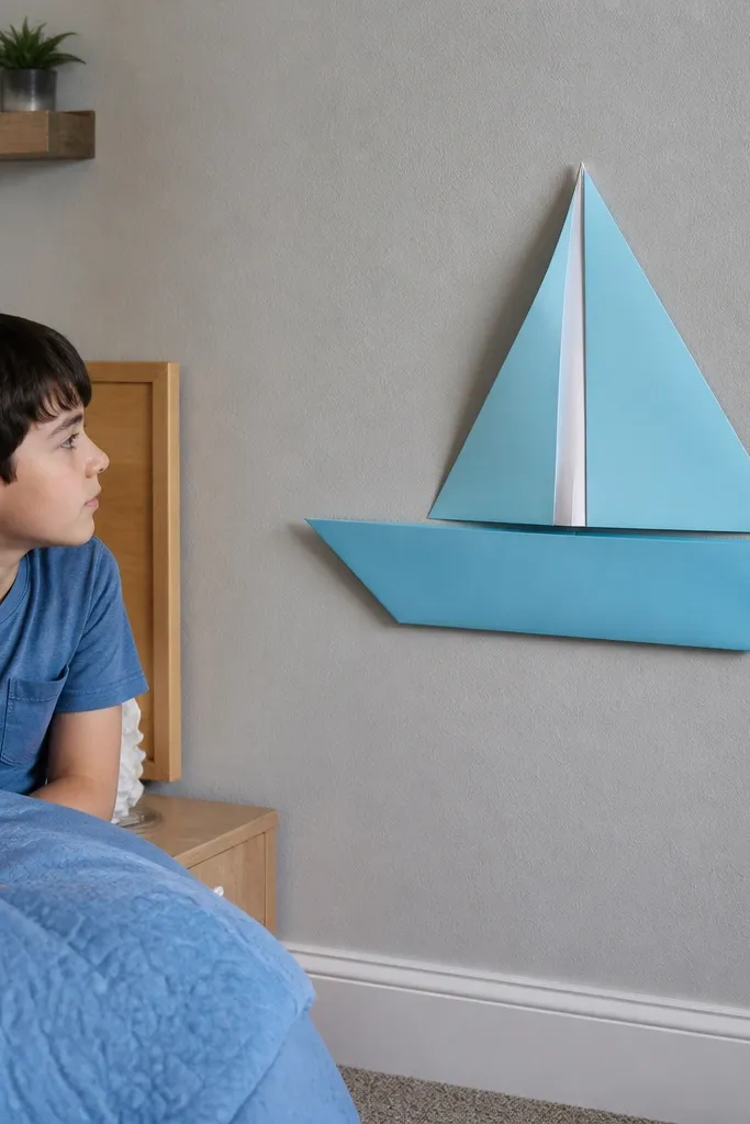 White paper sailboat with a standing sail and a folded hull