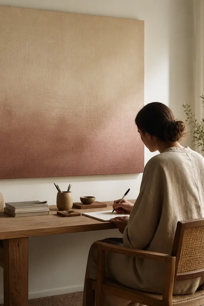 Cotton wall panel with a warm soft gradient and simple frame