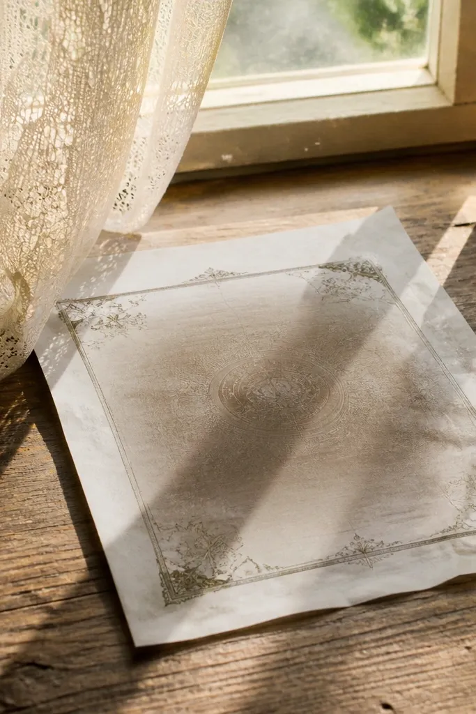 Paper with uneven fading and lighter center, like it sat in sunlight with soft gradients.