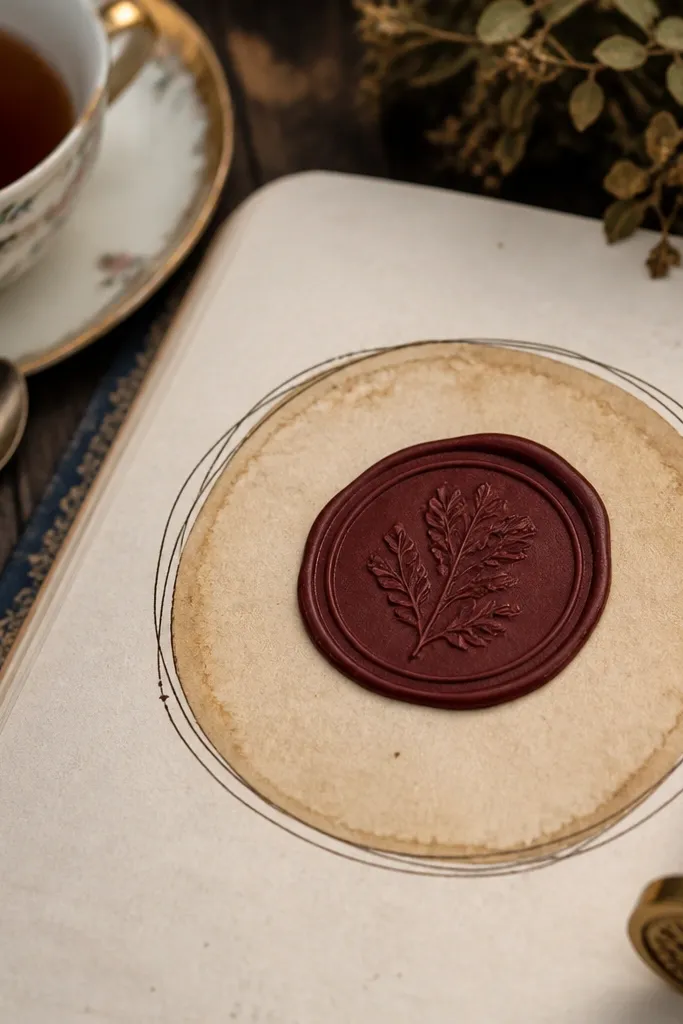 Aged paper with a lighter circle label area that looks like a wax-sealed spot.