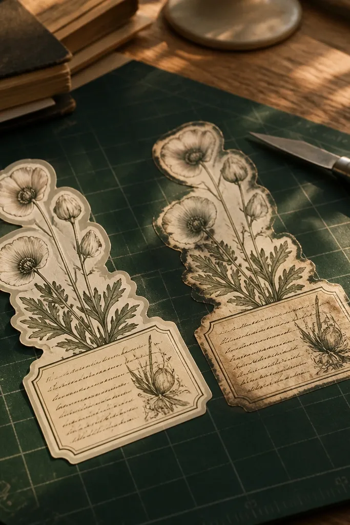 Vintage botanical label with sharp cut around small script letters