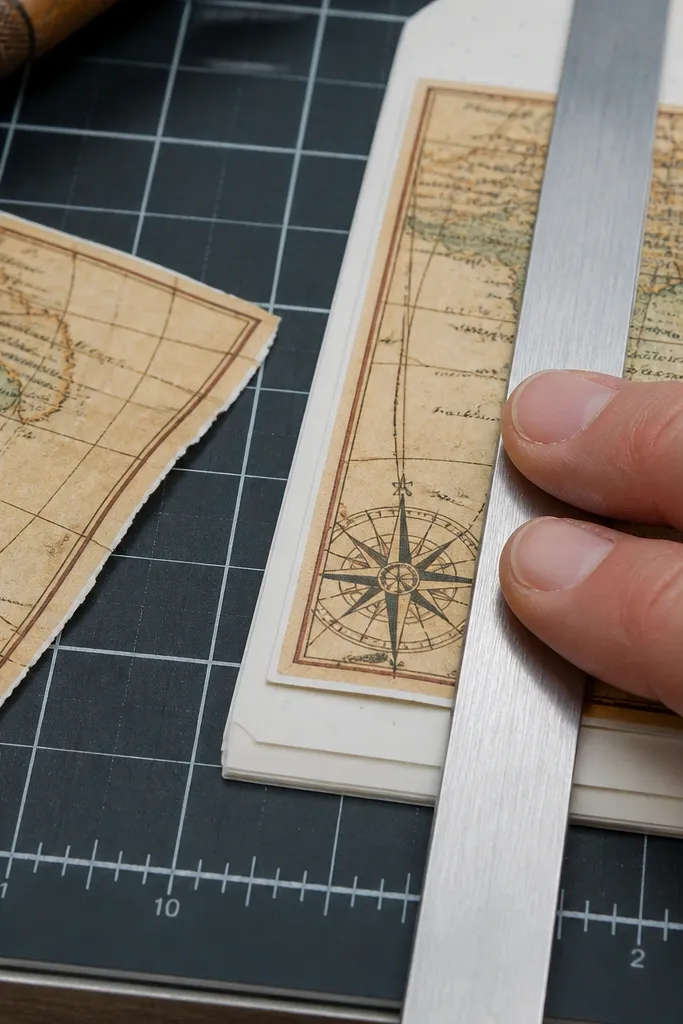 Vintage map corner sticker cut with clean straight and angled edges