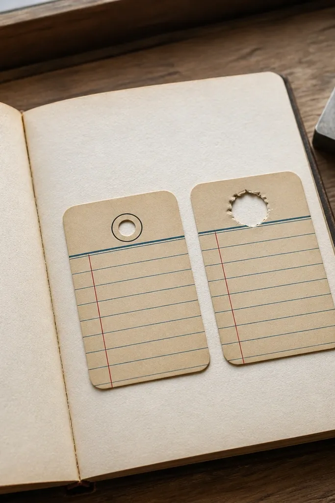 Vintage library card sticker with clean cut around punch holes