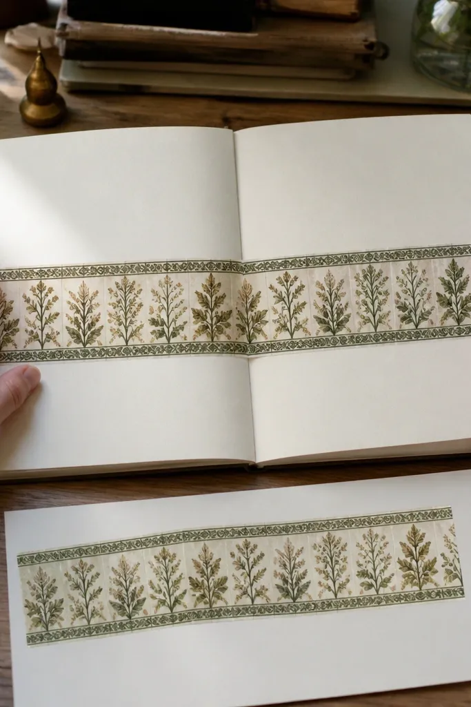 Vintage botanical border strip sticker with straight top and bottom