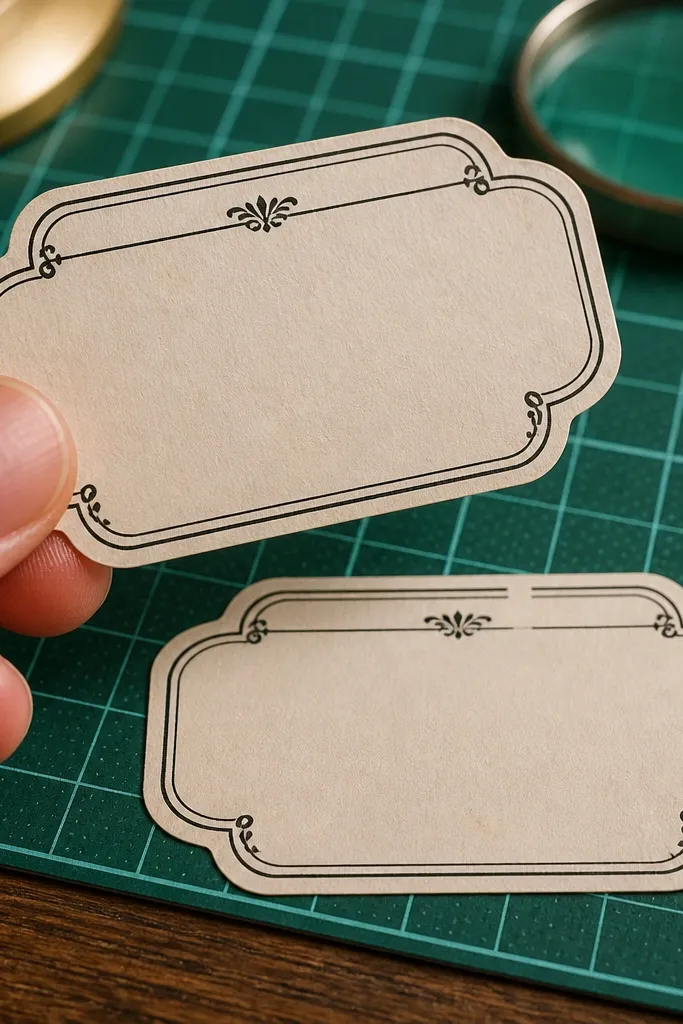 Vintage letterhead sticker with thin lines preserved after cutting