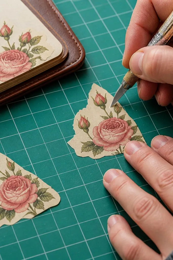 Vintage rose corner sticker with smooth curve cuts