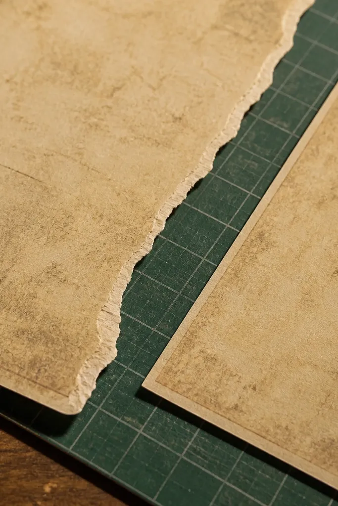 Distressed corner label sticker with controlled tear-style edge