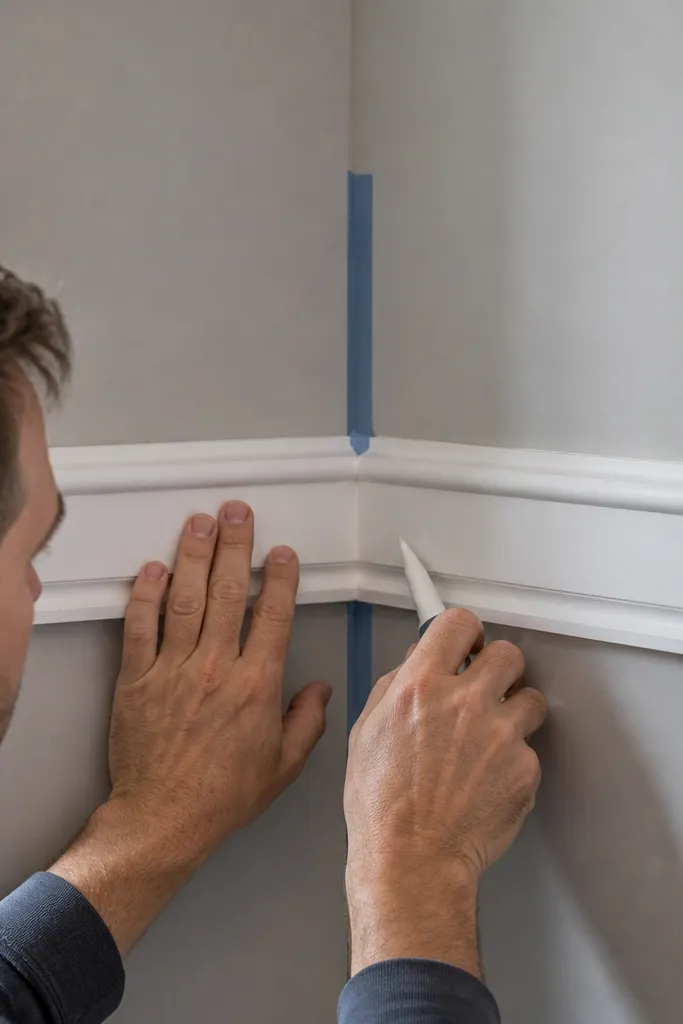 White wall moulding with tight 45-degree corner joints and no visible gap