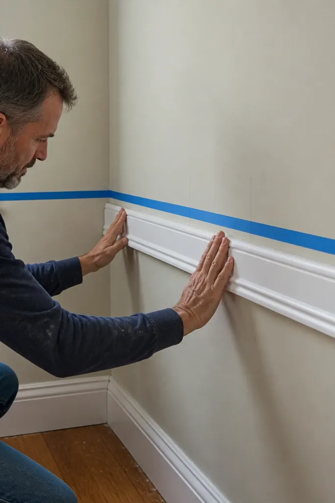 Moulding nailed into studs with even spacing along the wall