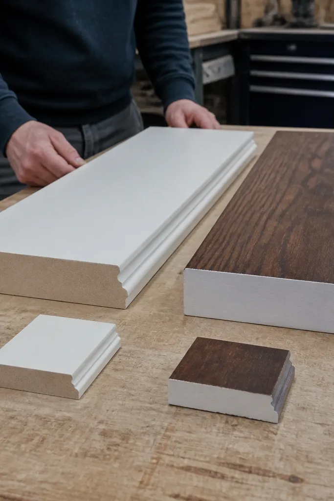 Sanded and primed MDF moulding on a wall with smooth edges