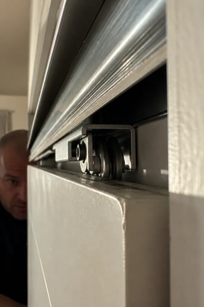 Sliding door track mounted too close to the wall causing tight clearance
