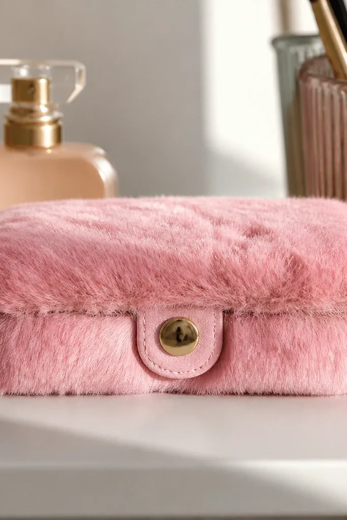Pastel pink faux fur Altoids wallet with a hidden magnetic clasp