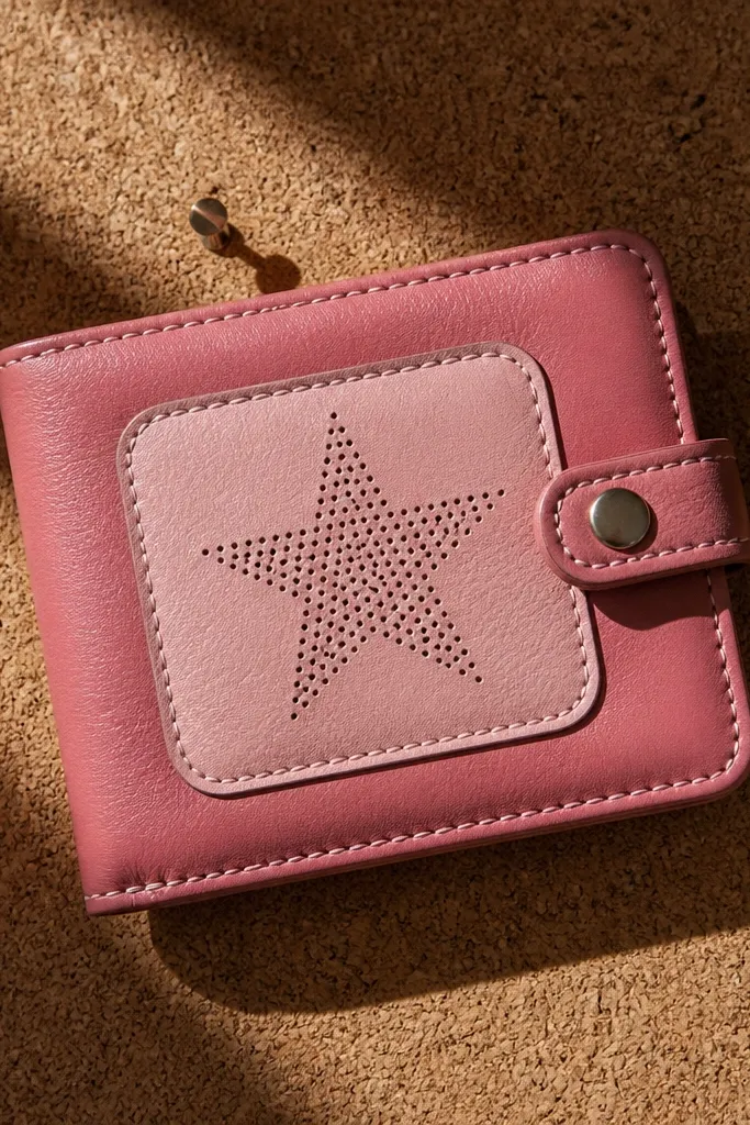 Pink leatherette Altoids wallet with a perforated star cutout panel