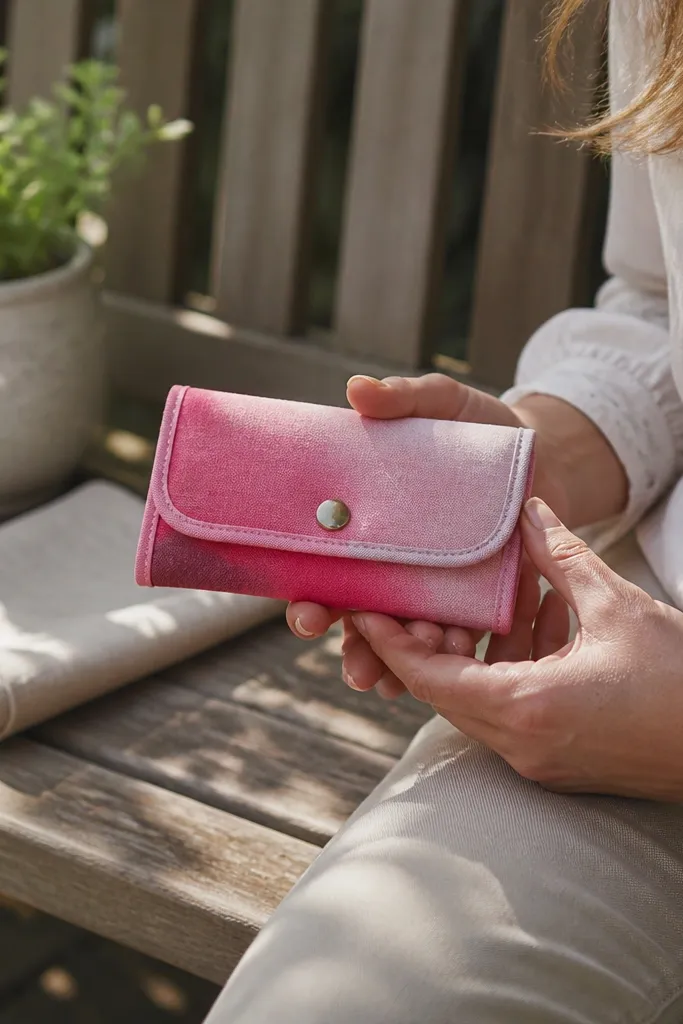Pink ombre fabric Altoids wallet with folded binding edges and a clean closure