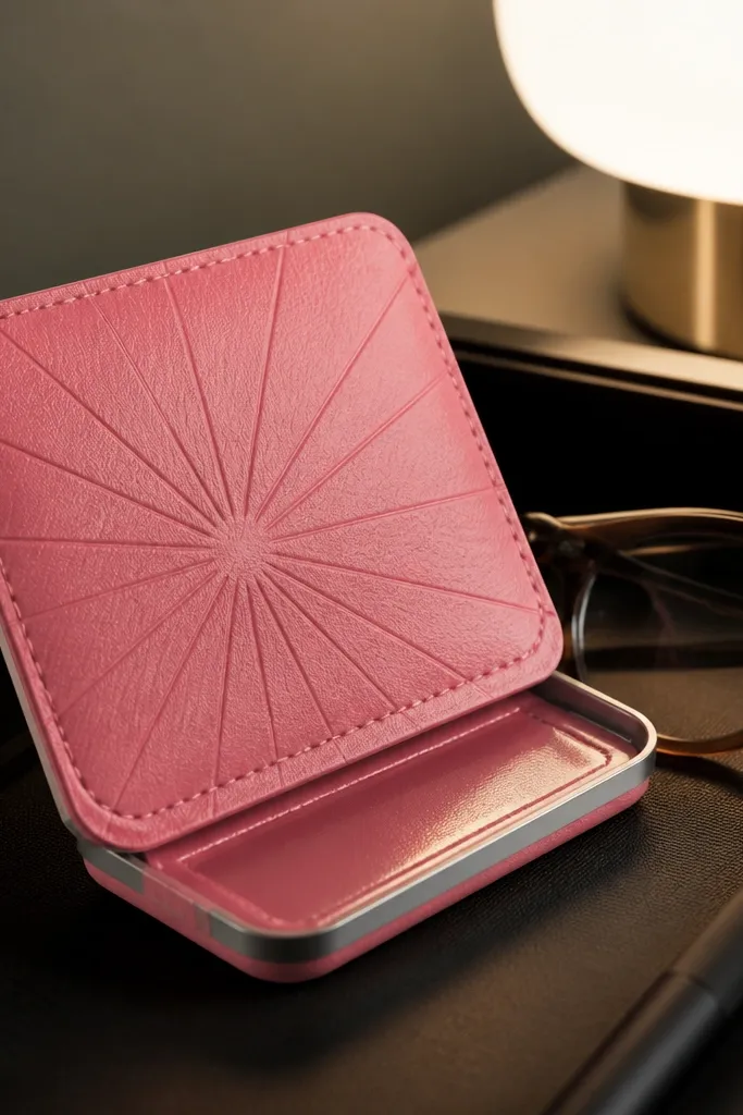 Pink vinyl Altoids wallet with a starburst front panel and a sealed interior pocket