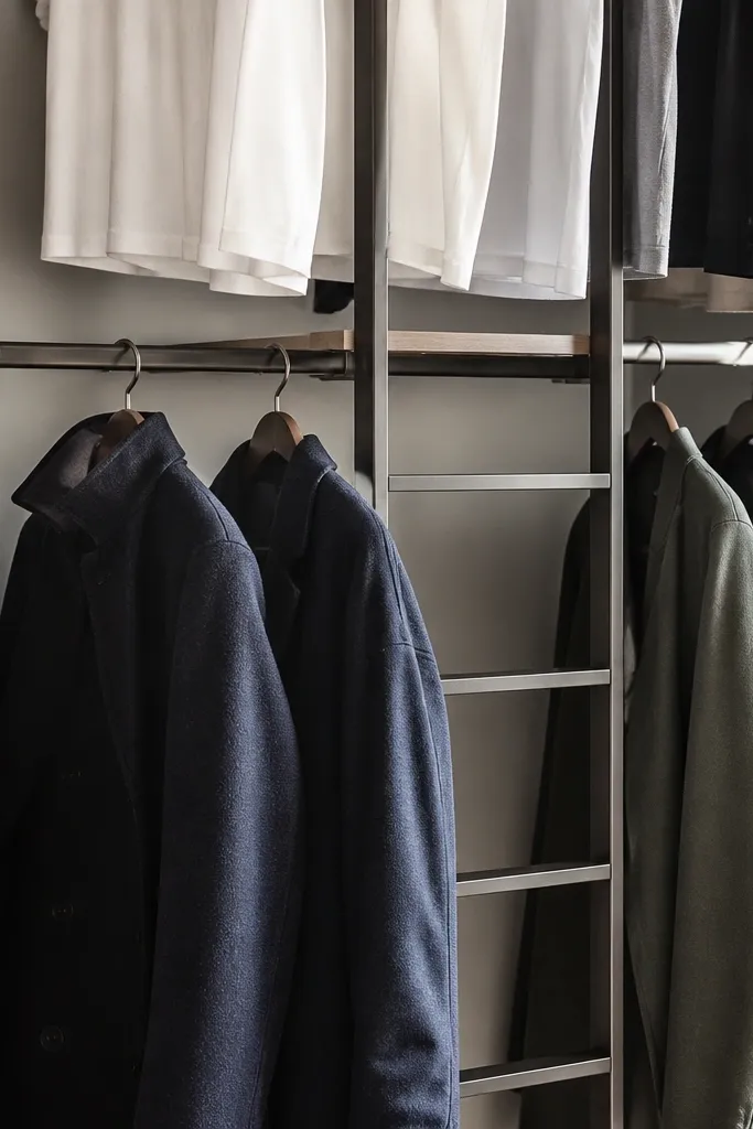 Closet with two hanging rods spaced for short and long clothes
