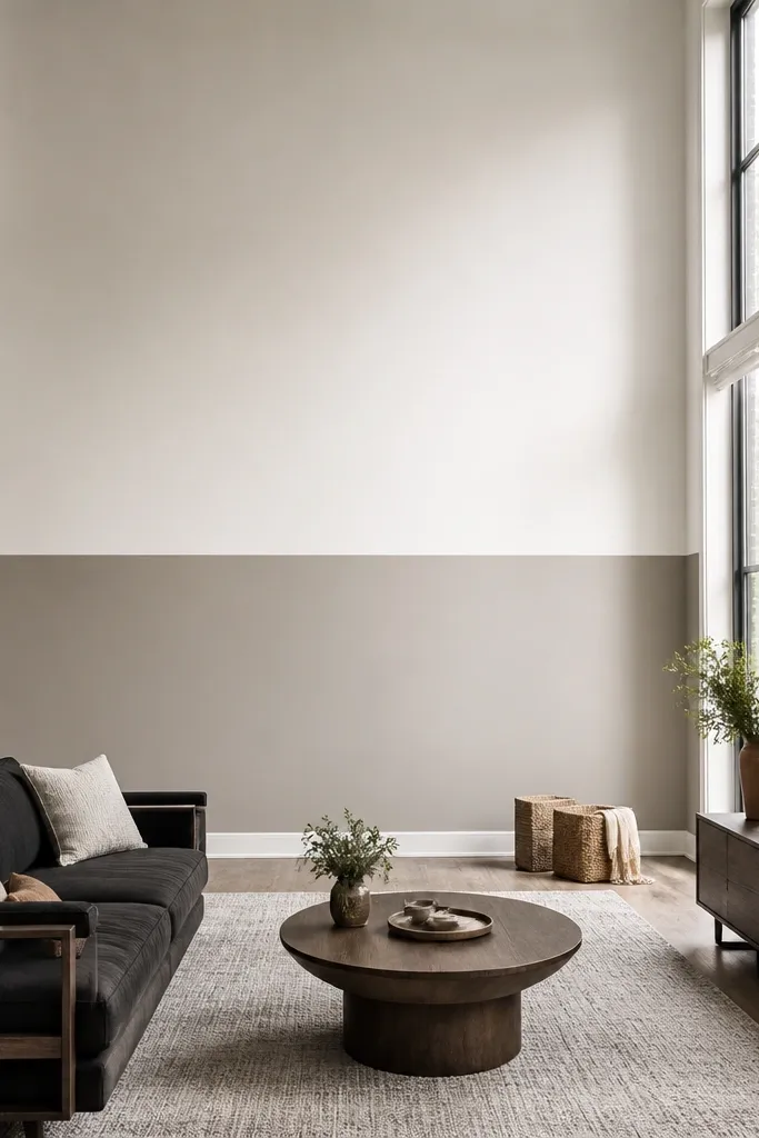 Two-tone wall split horizontally in a living room
