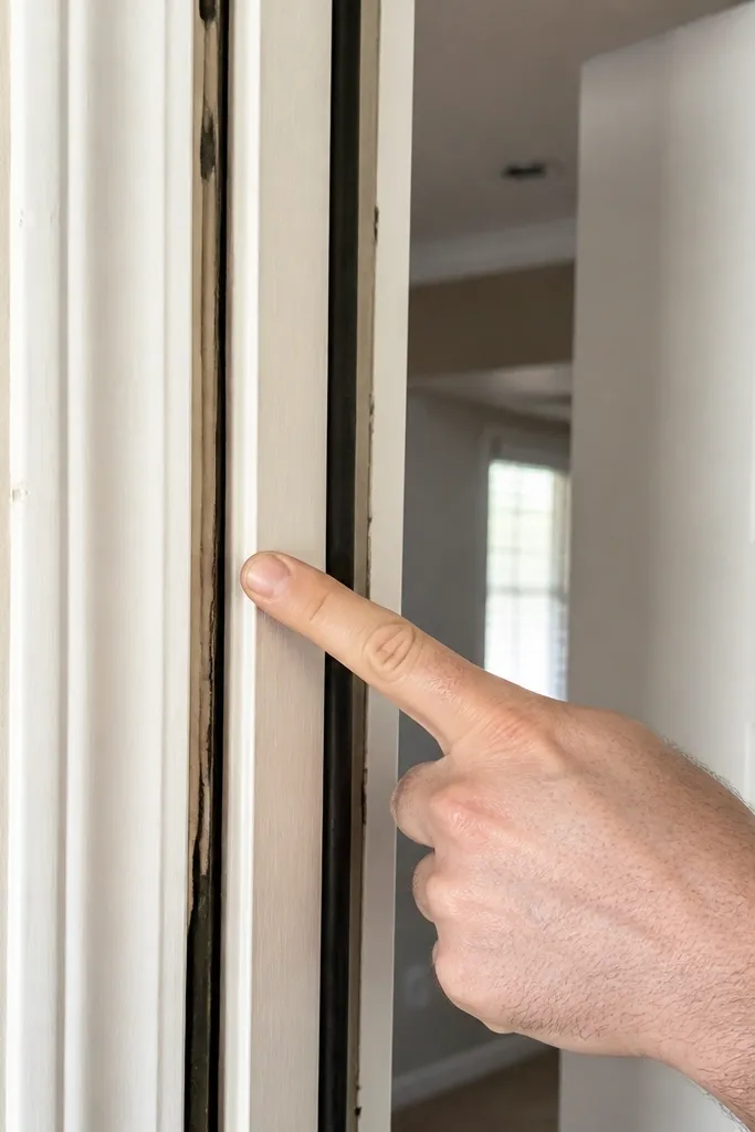 Door frame with gaps between weather strip and jamb