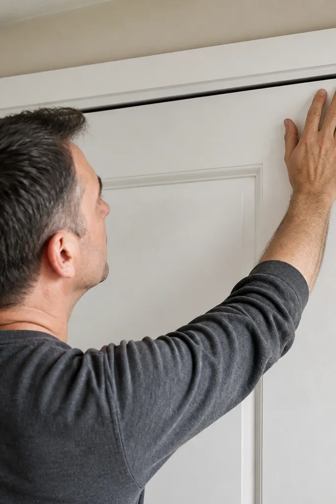 Door installed with uneven gap along the top edge