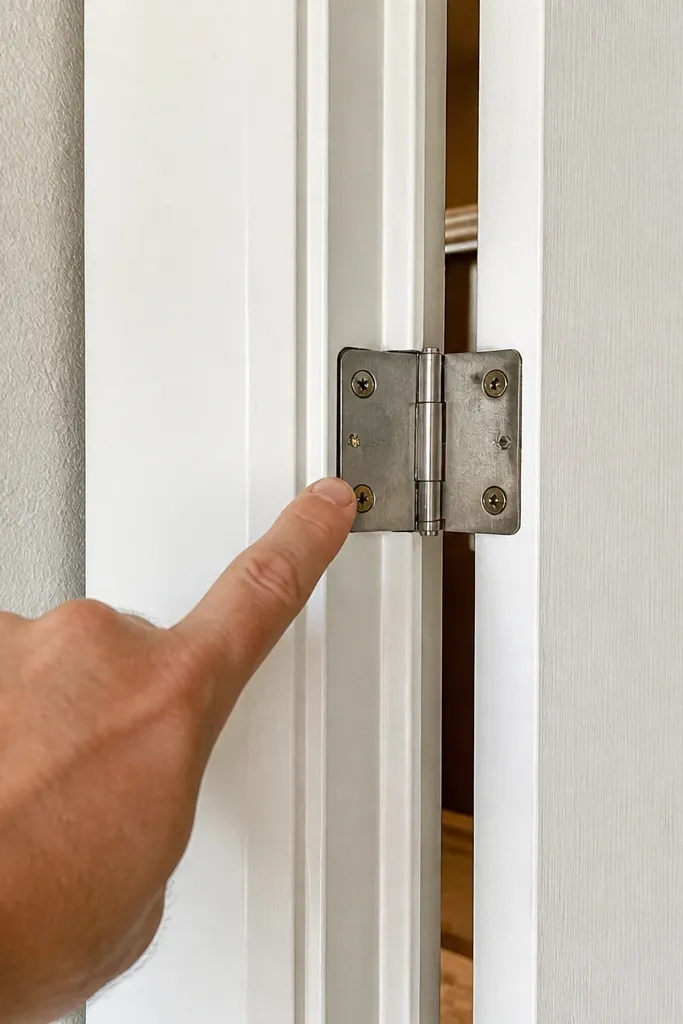 Door hinge screws not centered on studs, causing slight misalignment