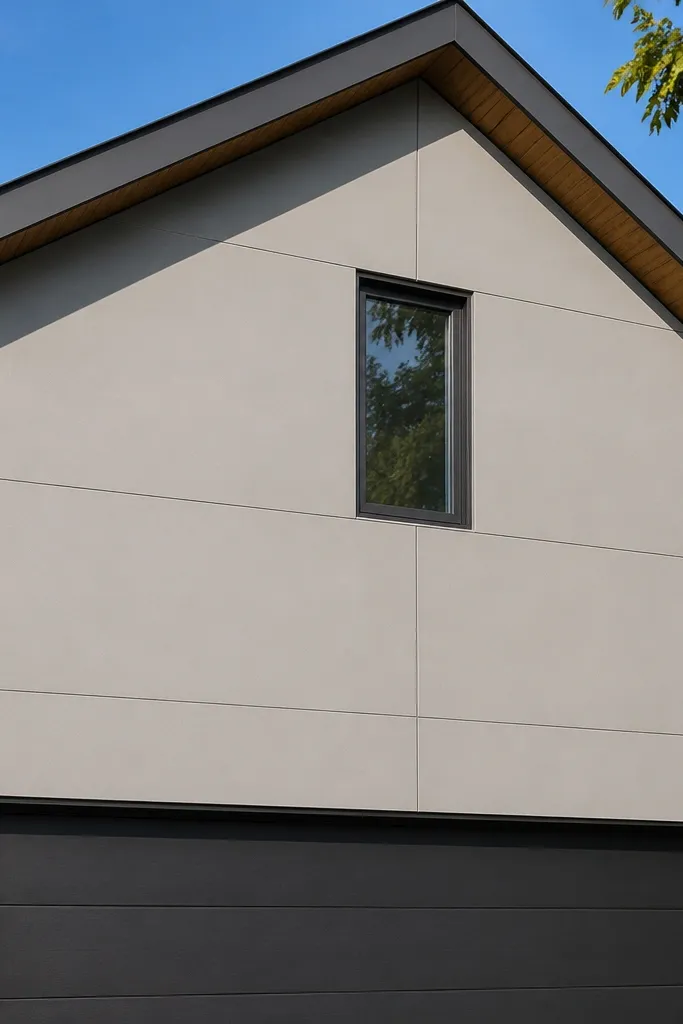 Smooth gray panel wall with minimal trim around doors and windows