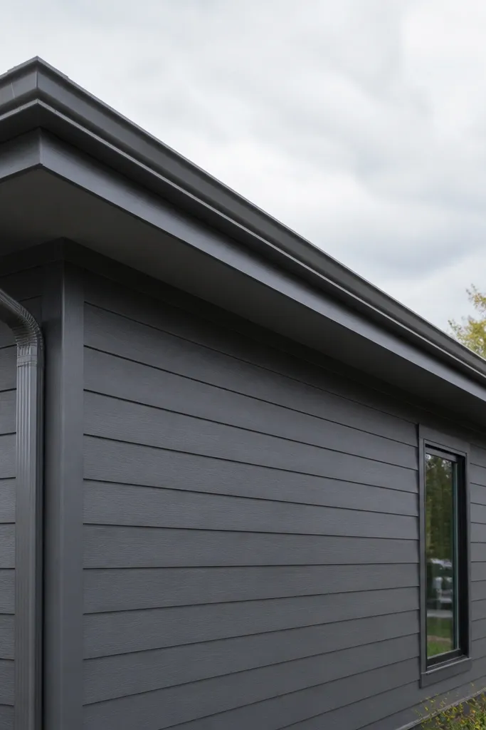 Modernized roofline with a clean fascia band and simplified trim edges