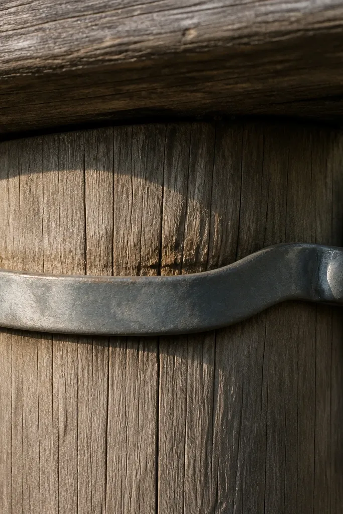 Metal clamp over a wooden post with a wrench next to it