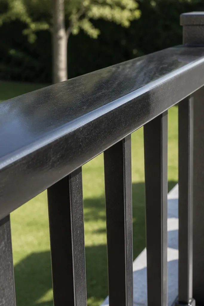 Split view of handrail finished vs bare wood baluster edges
