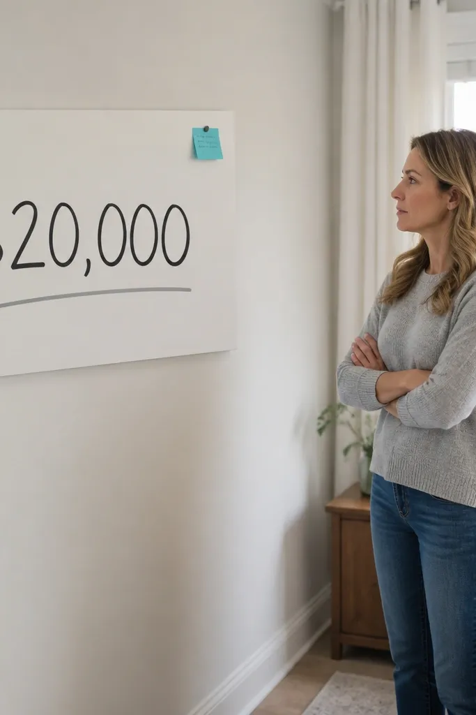 A mostly blank board with one huge savings number and a single weekly action line