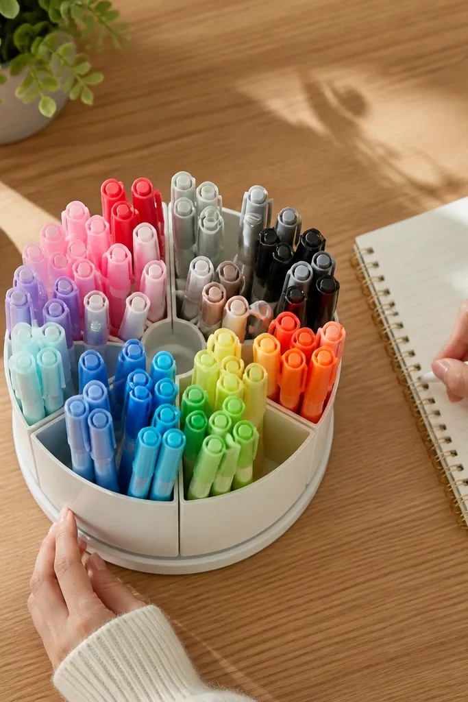 Rotating organizer with compartments for highlighters and markers